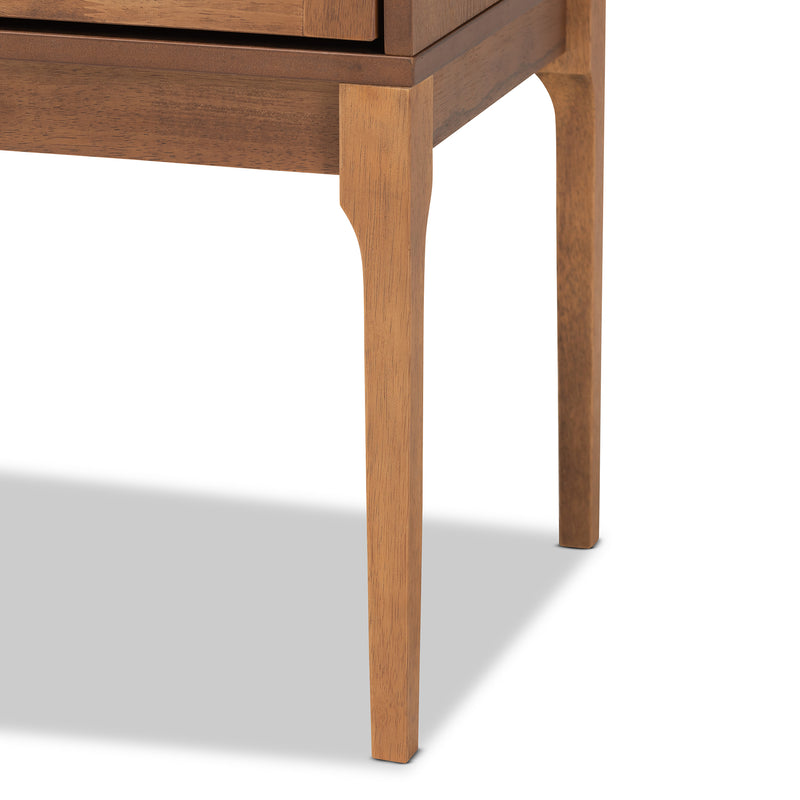 Ramiel Nightstand Mid-Century Modern Design Ash Walnut Finish Wood Rattan with 1 Drawer for Storage