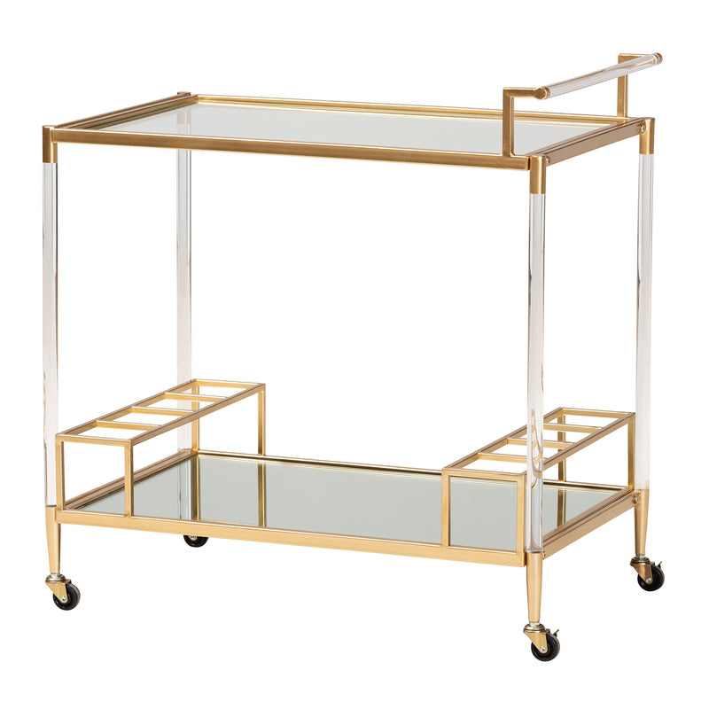 Rosalina Wine Cart - Contemporary Glam Luxe Design with Gold Metal and Mirrored Glass Accents