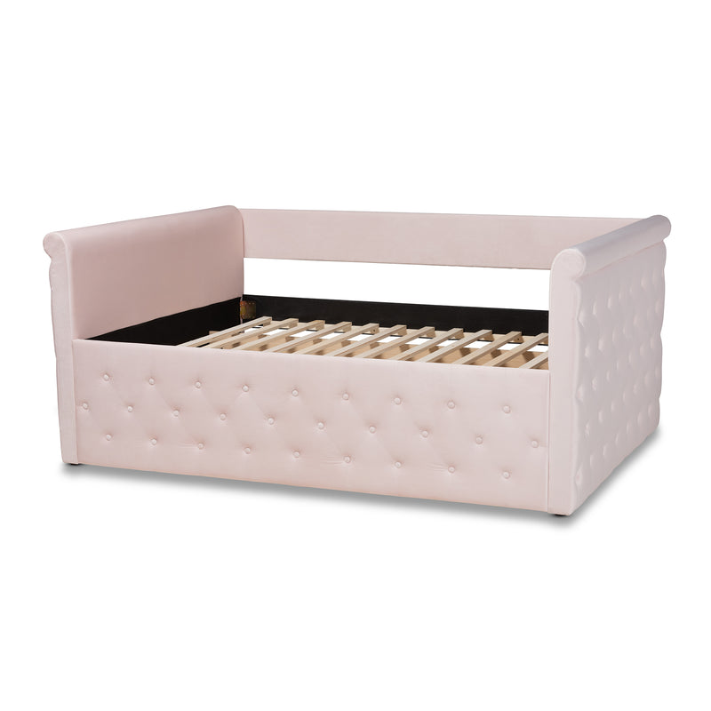 Amaya Full Size Daybed Modern Contemporary Light Pink Velvet Upholstered Design for Stylish Living Spaces