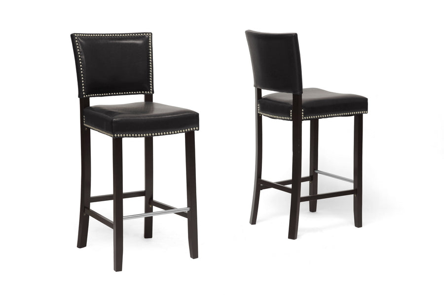 Aries Bar Stool Black Modern with Nail Head Trim Set of 2