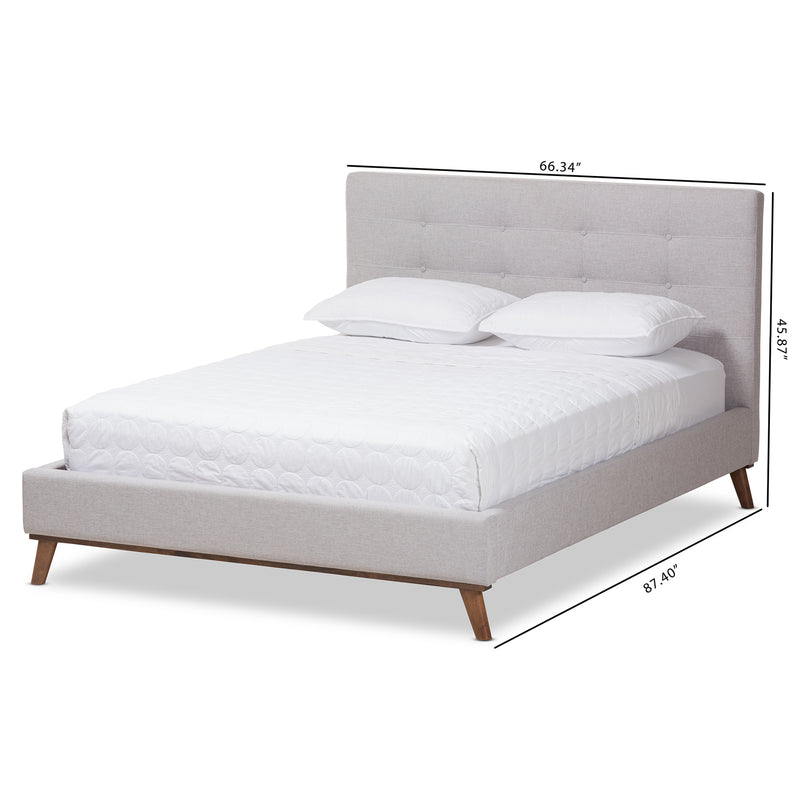 Valencia Platform Bed - Mid-Century Modern Greyish Beige Fabric