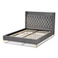 Valery Platform Bed - Modern and Contemporary Dark Gray Velvet Fabric with Gold-Finished Legs