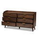 Lena Mid-Century Modern Dresser Walnut Brown 6-Drawer Wood Storage Cabinet for Bedroom or Living Room