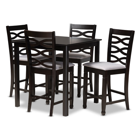 Lanier Pub Set Modern and Contemporary Gray Fabric Upholstered Espresso Brown Finished 5-Piece Wood