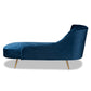 Kailyn Glam Luxe Chaise Lounge Navy Blue Velvet with Gold Finished Legs