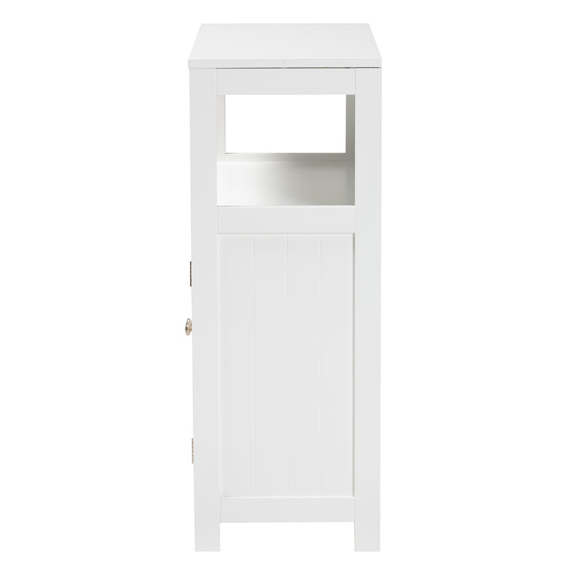 Rivera Bathroom Storage Cabinet - Modern White Wood and Silver Metal Design with 2 Doors for Stylish Organization