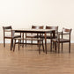 Coretta Dining Set Mid-Century Modern 6-Piece Collection in Warm Grey Fabric and Dark Brown Wood Finish