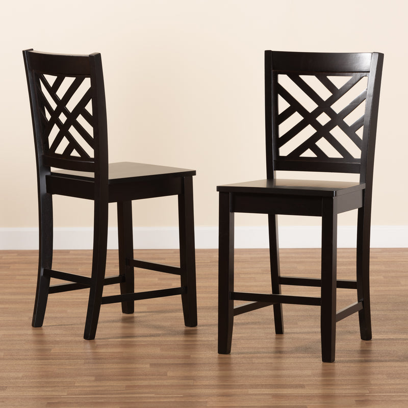 Caron Counter Stool Set Modern and Contemporary Transitional Dark Brown Finished Wood 2-Piece