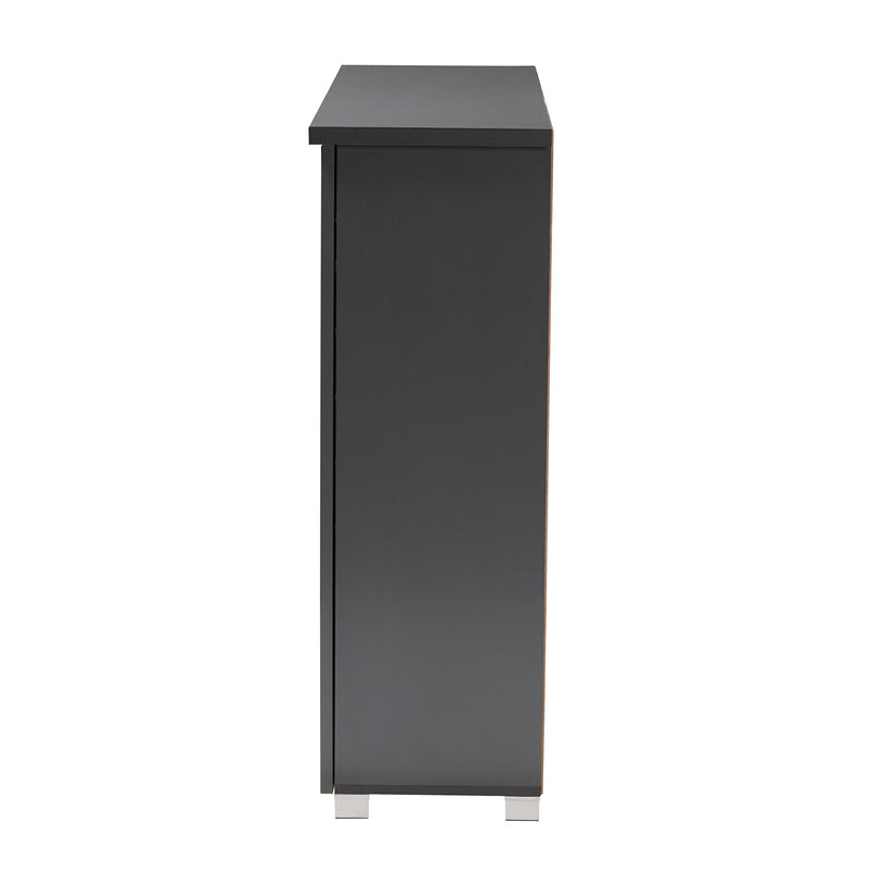 Adalwin Modern Dark Gray Wooden Shoe Storage Cabinet with 3 Doors for Entryway Organization and Stylish Home Décor