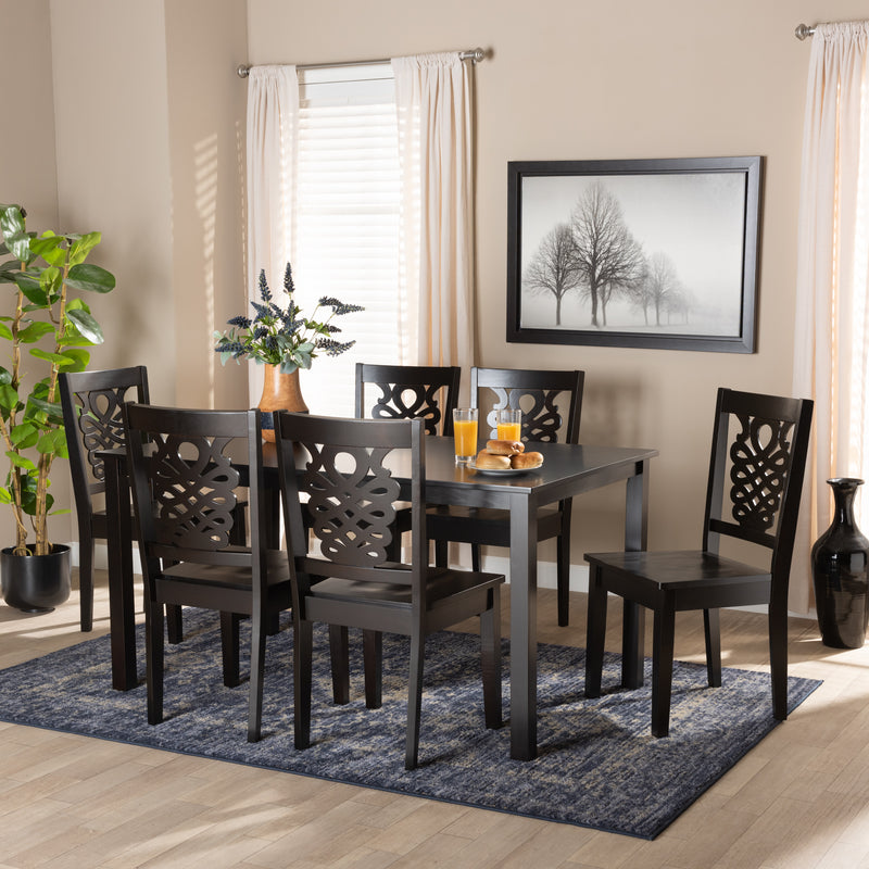 Luisa Dining Set Modern and Contemporary Transitional Dark Brown Finished Wood 7-Piece