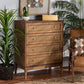 Ramiel Mid-Century Modern 4-Drawer Chest in Ash Walnut with Rattan Accents - Stylish Storage for Bedroom or Living Room