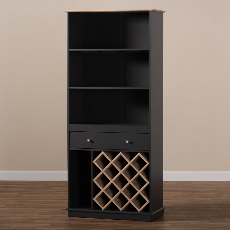 Mattia Wine Cabinet Modern Contemporary Dark Grey Oak Finished Wood Storage for Wine Bottles Glasses