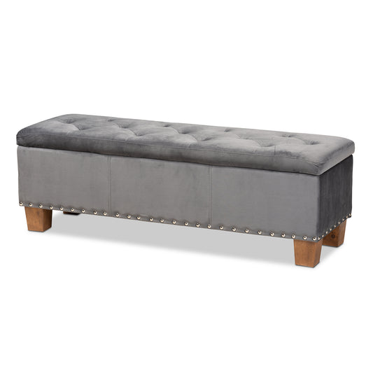 Hannah Ottoman Modern and Contemporary Grey Velvet Fabric Upholstered Button-Tufted Storage Bench