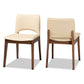 Afton Dining Chair Set Mid-Century Modern Beige Faux Leather Upholstered Walnut Brown Finished Wood 2-Piece