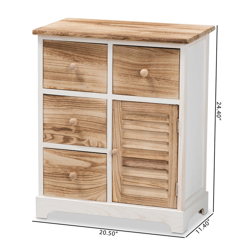 Gella Storage Unit Rustic Two-Tone Wood Design with 4 Drawers in White and Oak Brown Finish for Stylish Organization