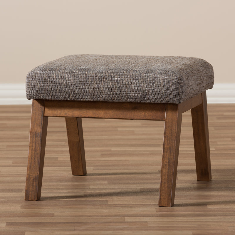 Aberdeen Ottoman Mid-Century Modern Design with Walnut Finish and Gravel Fabric Upholstery for Stylish Home Decor