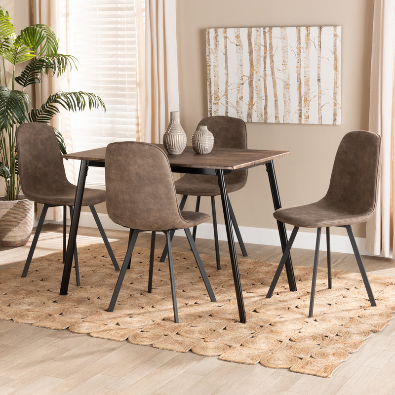 Filicia 5-Piece Dining Set Modern Grey Faux Leather Upholstered Chairs with Black Metal Frame