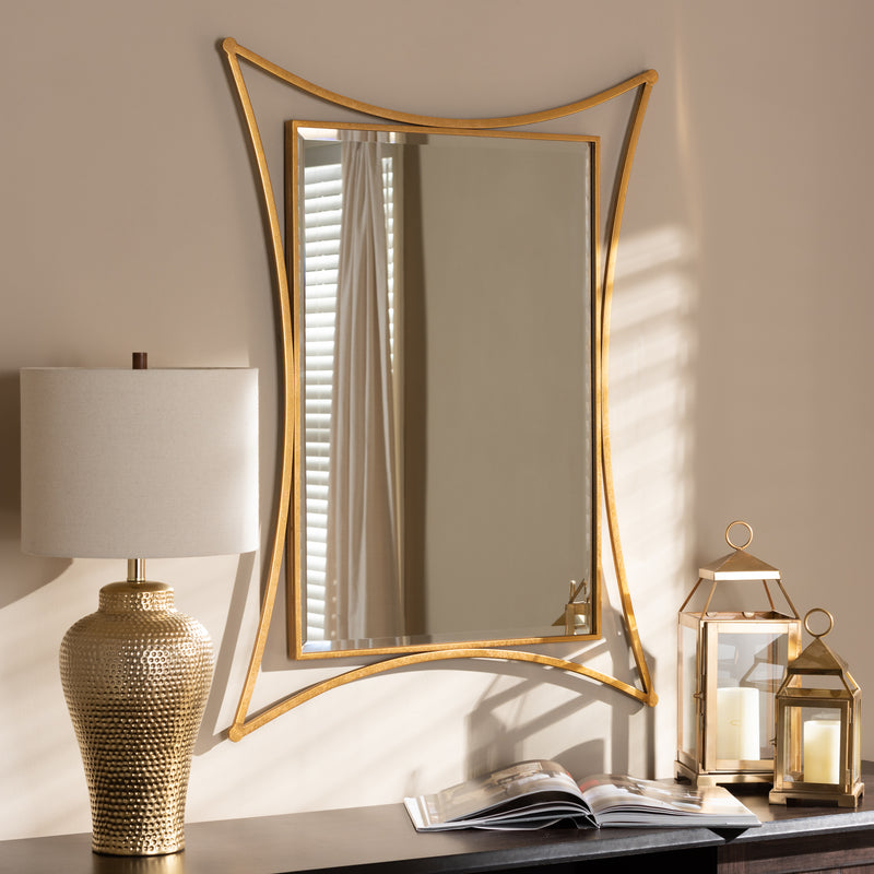 Melia Accent Wall Mirror Modern Rectangular Design with Antique Gold Finish for Home Decor