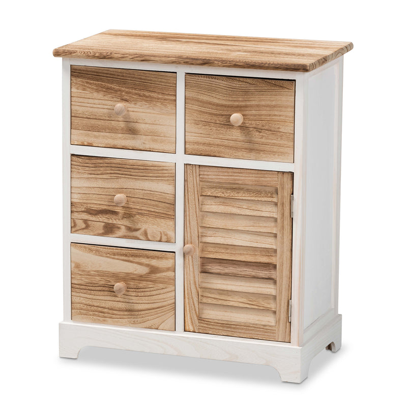 Gella Storage Unit Rustic Two-Tone Wood Design with 4 Drawers in White and Oak Brown Finish for Stylish Organization