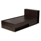 Carlson Twin Size Platform Storage Bed - Modern Espresso Brown Wood with 3 Drawers for Organized Living