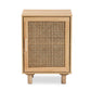 Maclean End Table - Mid-Century Modern Rattan and Natural Brown Wood, 1-Door Storage for Living Room or Bedroom