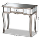 Elgin Console Table Contemporary Glam Luxe Design Brushed Silver Finished Wood Mirrored Glass with 1 Drawer for Stylish Storage