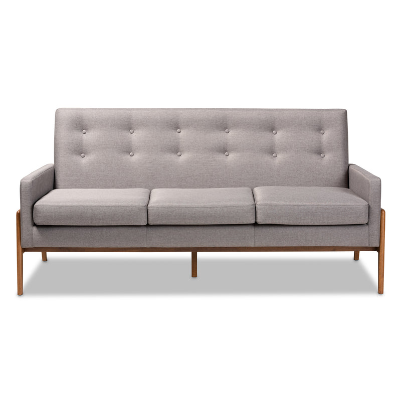 Perris Mid-Century Modern Sofa Light Grey Fabric Upholstered with Walnut Finished Frame Stylish Comfortable Living Room Furniture