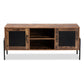 Valeska Modern Industrial 2-Door TV Stand in Walnut Brown Wood and Black Metal Frame, Stylish Entertainment Center for Living Room Storage