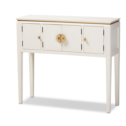 Aiko Console Table Classic Japanese-Inspired Off-White Finished 4-Door Wood Furniture for Living Room or Entryway