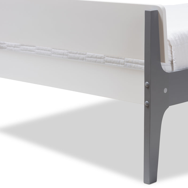 Nereida Twin Platform Bed - Modern Classic Mission Style in White and Dark Grey Wood