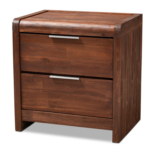 Torres Nightstand Modern Brown Oak Finished 2-Drawer Wooden Bedside Table with Storage