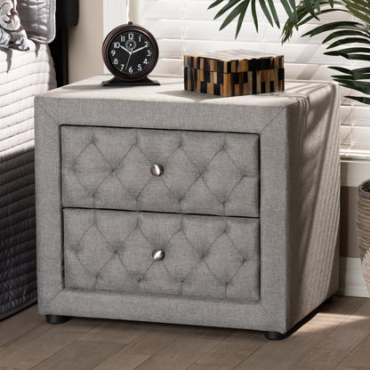 Lepine Nightstand - Modern and Contemporary Gray Fabric Upholstered 2-Drawer Wood Design