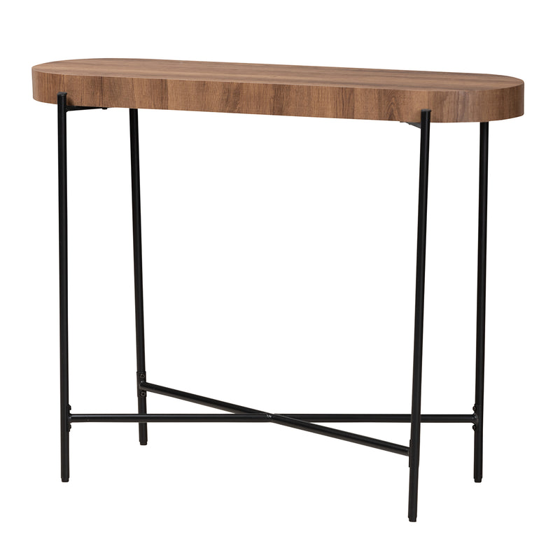 Savion Console Table Modern Industrial Design with Walnut Brown Wood and Black Metal Frame