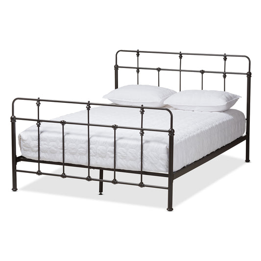 Ginette Queen Size Platform Bed - Vintage Industrial Antique Black Metal Design for Stylish Bedroom Decor