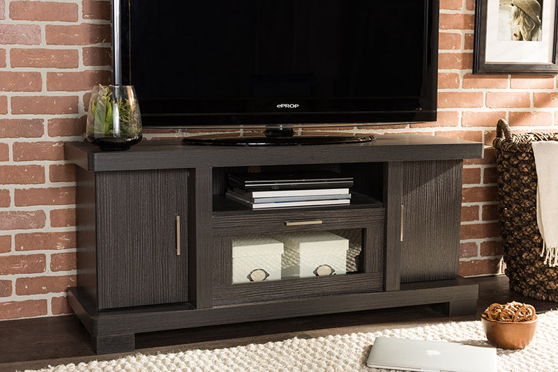 Viveka TV Cabinet 47-Inch Greyish Dark Brown Wood with 2 Doors