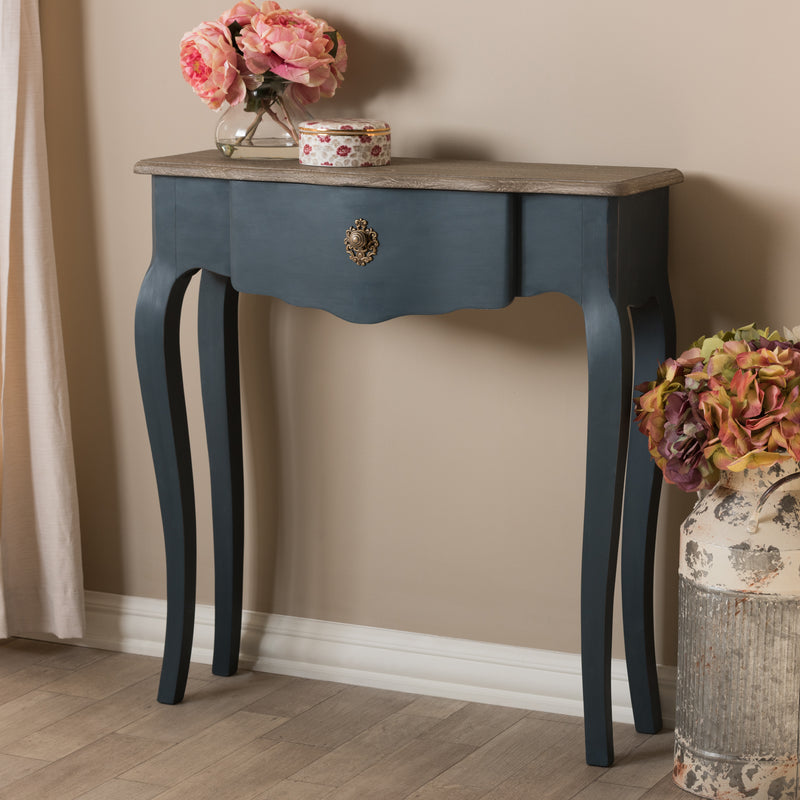 Mazarine Console Table Classic Provincial Blue Spruce Finish for Elegant Home Decor