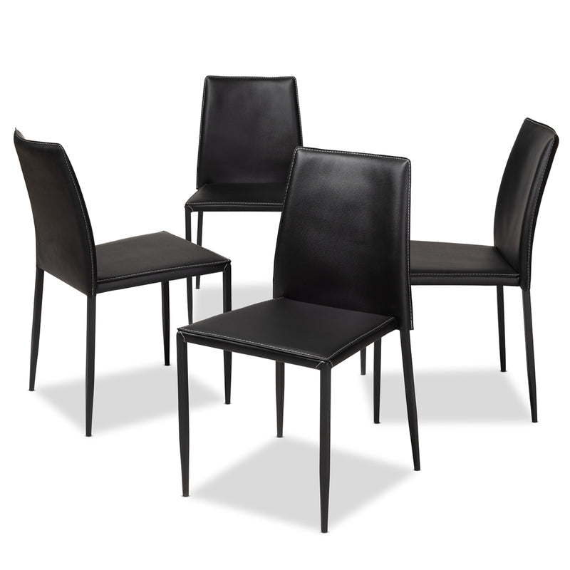 Pascha Dining Chair Modern and Contemporary Black Faux Leather Upholstered Set of 4