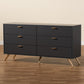 Kelson Modern 6-Drawer Dresser in Dark Grey and Gold Finished Wood, Stylish Storage for Bedroom or Living Room