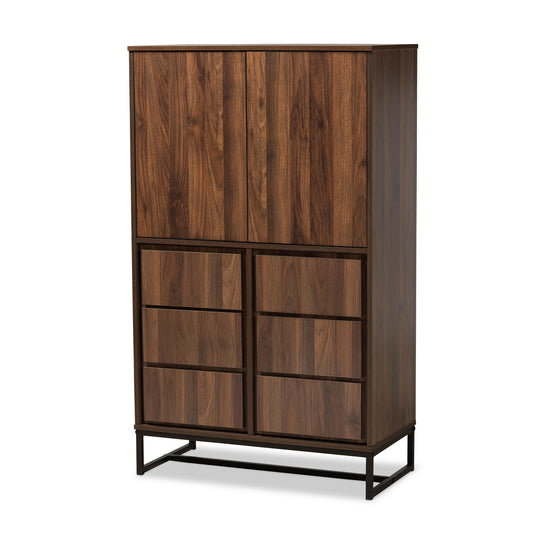 Neil Multipurpose Storage Cabinet in Modern Contemporary Design with Walnut Brown Wood and Black Metal Finish