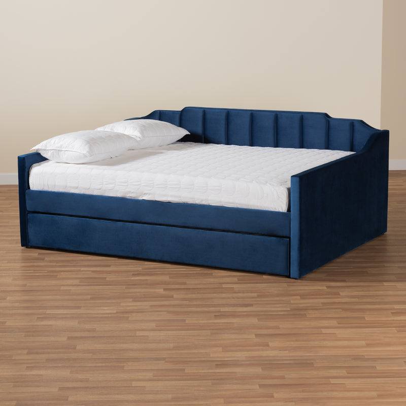 Lennon Daybed - Modern and Contemporary Navy Blue Velvet Fabric Upholstered with Trundle