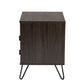 Glover Modern Nightstand Dark Brown Wood with Black Metal Accents Featuring 2 Drawers for Stylish Bedroom Storage