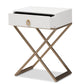 Patricia Modern End Table White Finished Wood with Brass Effect Metal 1-Drawer Design for Stylish Living Room or Bedroom Decor