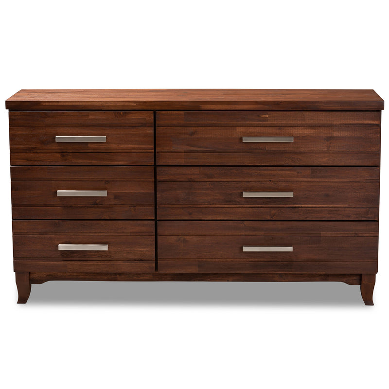 Ella Modern 6-Drawer Dresser in Warm Oak Brown Finish, Stylish Storage Solution for Your Bedroom