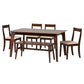 Carola Dining Set Mid-Century Modern Cream Fabric and Dark Brown Finished Wood 6-Piece