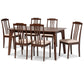 Clarissa Dining Set Mid-Century Modern 7-Piece Cream Fabric and Dark Brown Wood Furniture for Elegant Dining Rooms