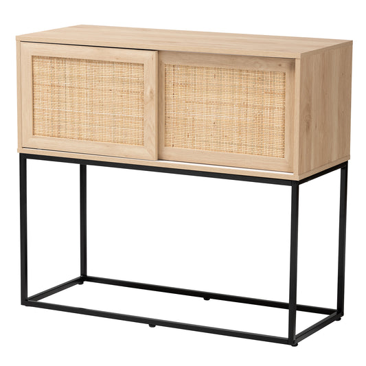 Amelia Sideboard Buffet - Mid-Century Modern Design in Natural Brown Wood and Rattan