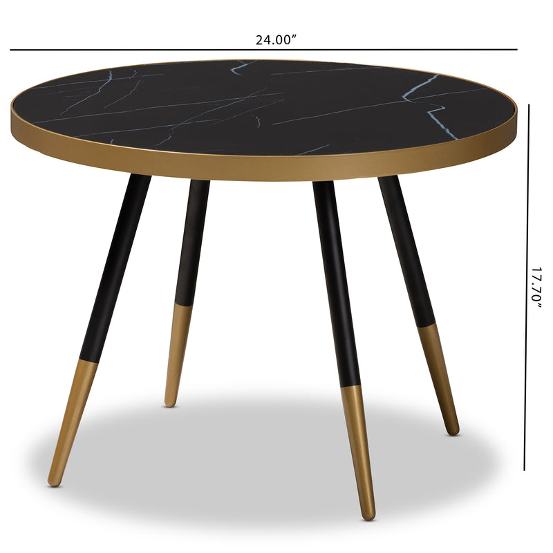 Lauro Coffee Table Modern Round Glossy Marble Design with Two-Tone Black and Gold Metal Legs Stylish Accent for Living Room or Lounge Area