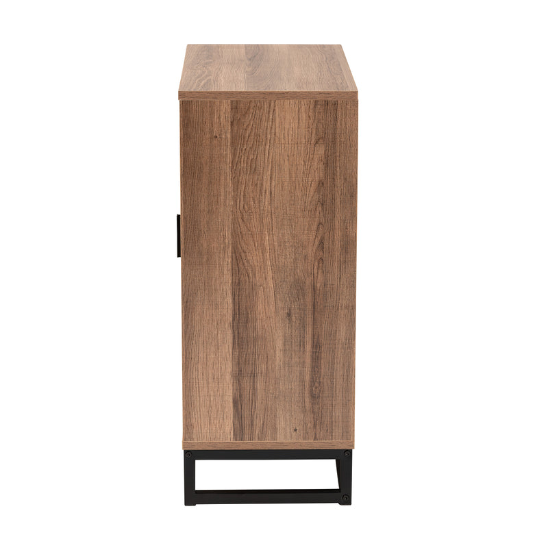 Josephine Storage Cabinet - Mid-Century Modern Design with Two-Tone Walnut and Natural Brown Wood, Black Metal Accents, and 2 Doors for Organization