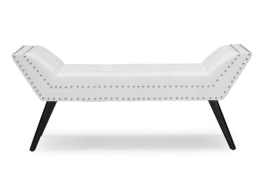 Tamblin Large Ottoman Modern White Faux Leather Upholstered Seating Bench for Living Room or Bedroom Decor