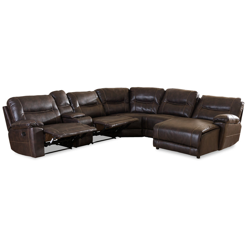 Mistral Modern 6-Piece Dark Brown Bonded Leather Sectional Sofa with Recliners - Stylish Corner Lounge Suite for Living Room Comfort